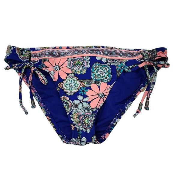 Hobie Womens Pink Blue Floral Bikini Bottom With Adjustable‎ Side Straps Size XL - Picture 1 of 9